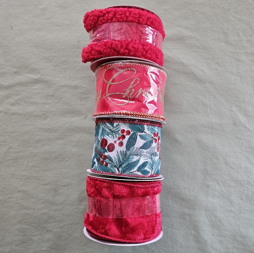 NEW Ashland Christmas Set of 4 Festive Wired Ribbon Rolls